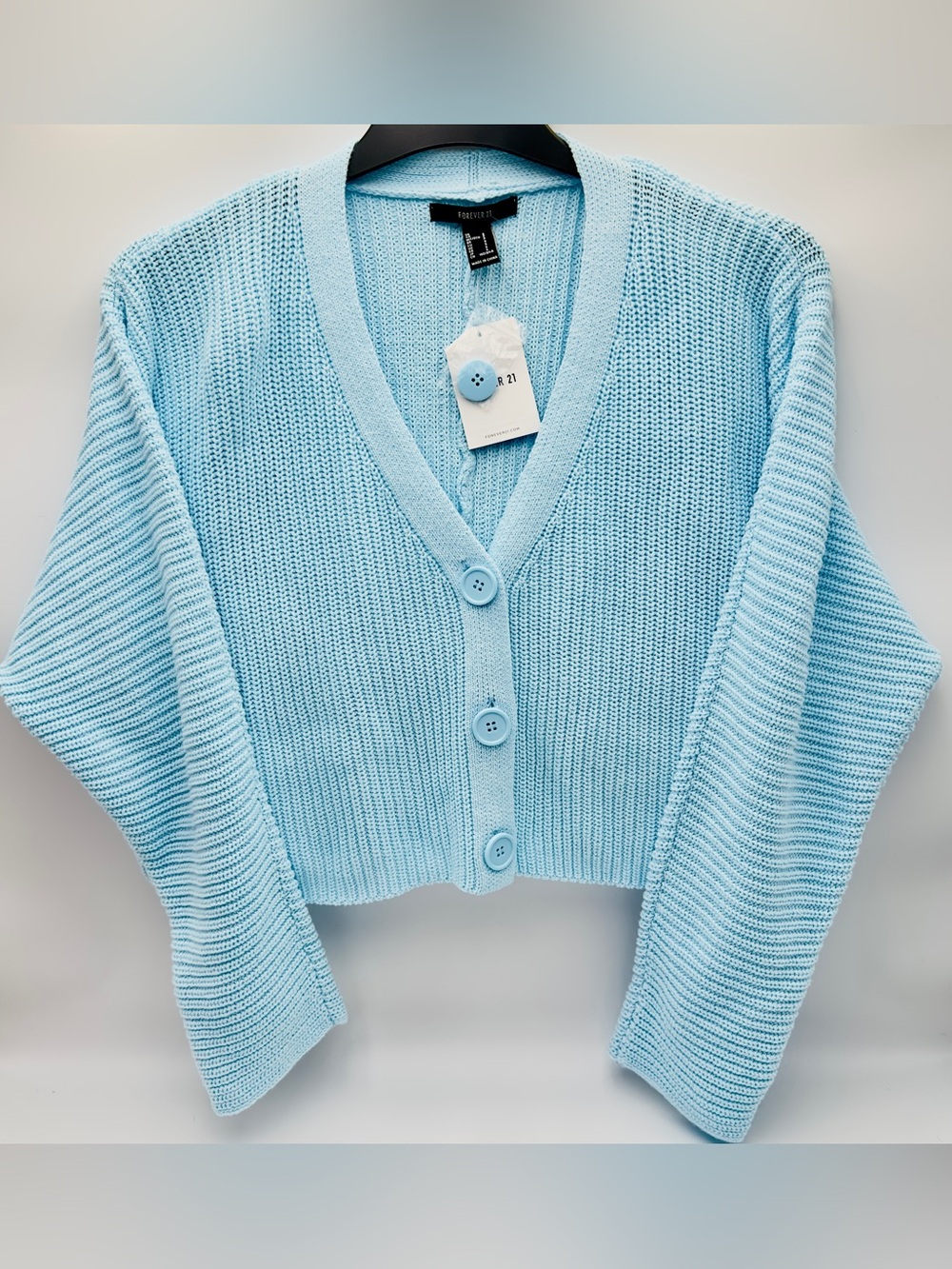 Forever 21 Pastel Blue Cropped Button-Up Cardigan